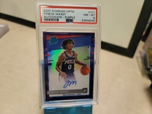 2020-21 Donruss Optic Tyrese Maxey Rated Rookie Purple Auto #171 PSA 8 T6991