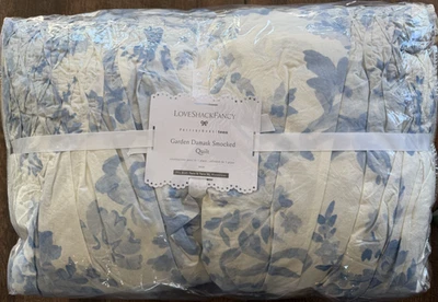 New Pottery Barn LoveShackFancy Garden Damask Smocked TWIN Quilt Blue - Image 1 of 2