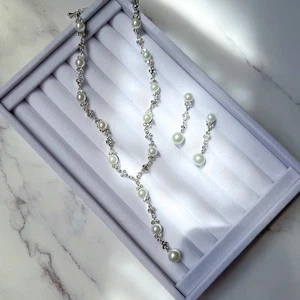 Conjunto de joyas de cristal de perlas para mujer collar pendientes boda graduación elegante - Imagen 1 de 8