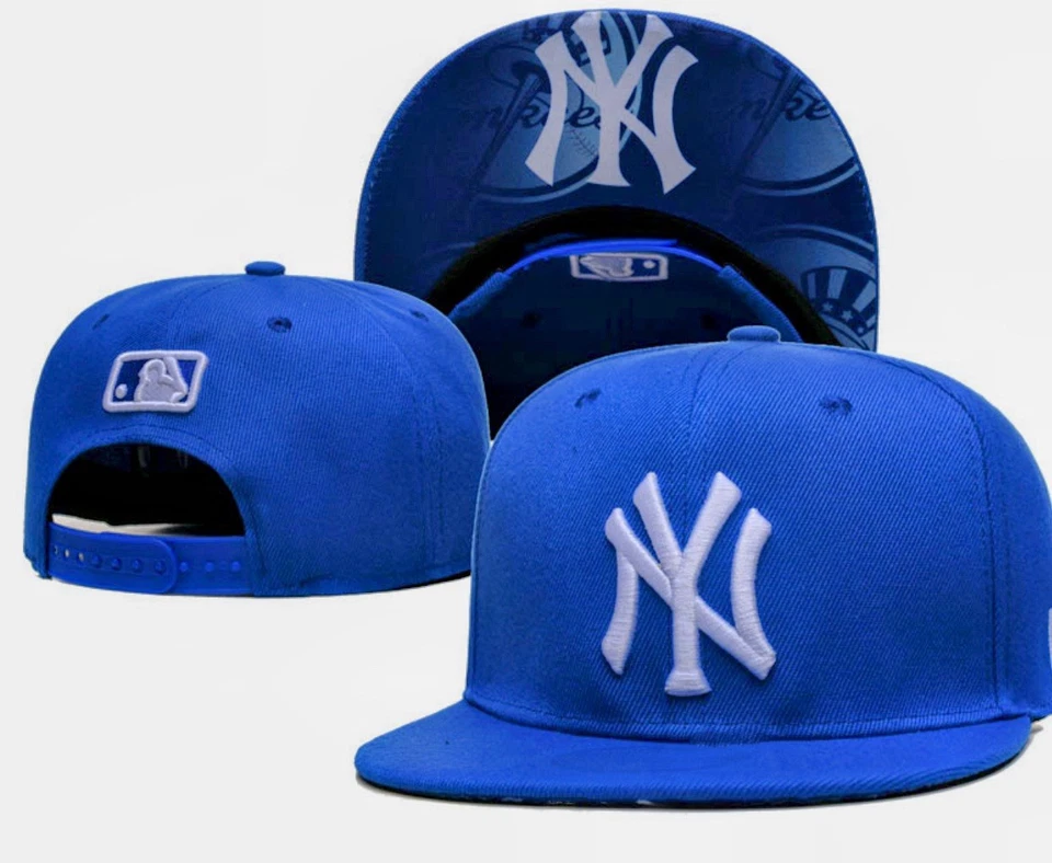New York Yankees Snapback Sombrero Azul Ajuste Ajustable Gorra Ala Plana Foto 1 de 2