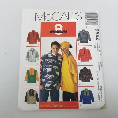 McCalls 9582 Pullover Fleece Top Jacket Hat Sewing Pattern Unisex size M 38 40 - Image 1 of 4