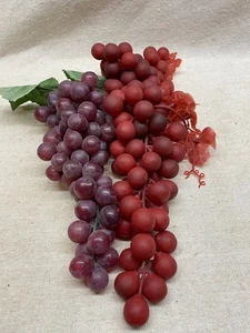 Vintage Artificial Rubber Grapes Decorative 2 Large Strands- Dark Purple Red - Picture 1 of 2