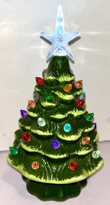 Christmas Is Forever Ceramic Light Up Tree Colored Bulbs 7.5” Tall - Image 1 of 4