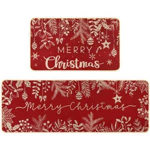 Christmas Kitchen Rugs Set of 2 Merry Christmas Kitchen Mats for Floor Winter... - Picture 1 of 7