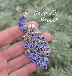 Blue Peacock Magnetic Brooch. Christmas Brooch Jewelry. Holiday Pin Free Brooch - Picture 1 of 9