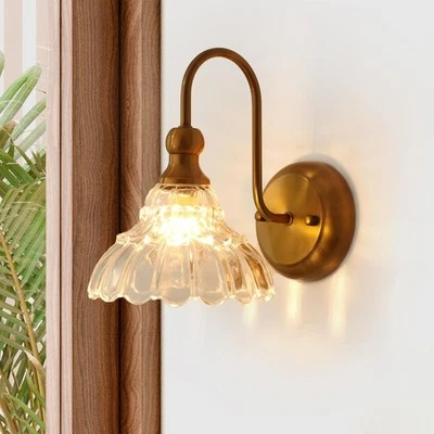 Aplique de pared vintage Lobolighting con pantalla de vidrio apliques de latón baño dorado Foto 1 de 4