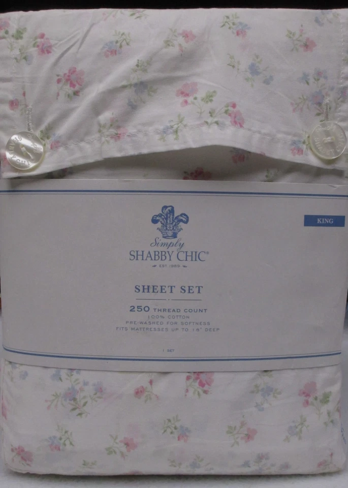 Simply Shabby Chic Rose SLIPPER King Sheet Set 4 PC Pink Floral