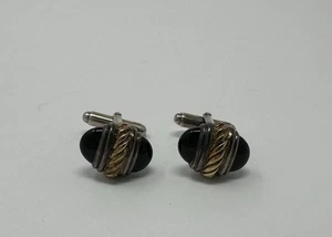 David Yurman Manschettenknöpfe 925 Silber 14k Gelbgold schwarzer Onyx !!! - Bild 1 von 9
