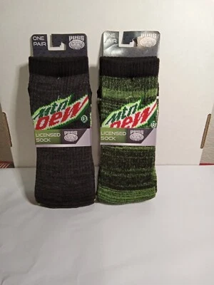 Nuevo en Paquete Lote de 2 Pares Calcetines Pugs Mtn Dew Crew Calcetines Talla Única Para La mayoría VERDES/GRISES Foto 1 de 4