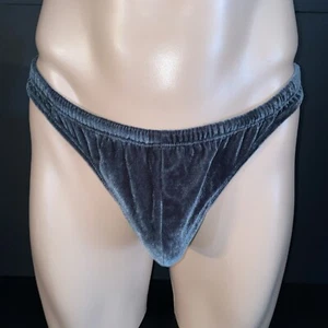 Vintage Intimo Soft Crushed Velvet Charcoal Grey Pouch Thong Size Small - Picture 1 of 6