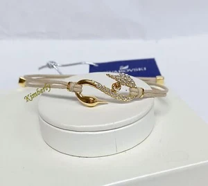 Swarovski Swan Power S Hook Bracelet Gray Brown Cord Crystal GOS NEW 5508527 - Picture 1 of 11