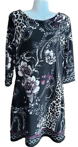 White House Black Market Damen Etuikleid schwarz weiß rosa Blumen Größe Medium - Bild 1 von 9
