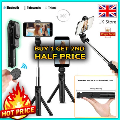 Telescopic Selfie Stick Bluetooth Tripod Monopod Phone Holder For iPhone Samsung - Image 1 of 4