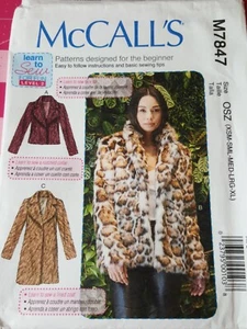 McCalls Pattern M7848 Coats Learn to Sew Faux Fur Jackets Size XS S M L XL UNCUT - Picture 1 of 6