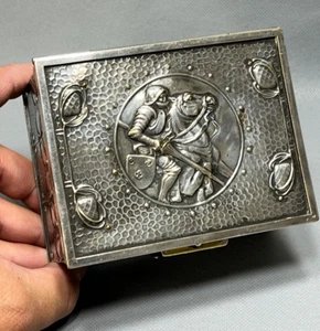 19c German Art Nouveau Silver Plated Brass Jewellery Box Casket Knight on Horse - Picture 1 of 18
