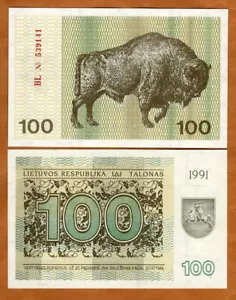 Litauen, 100 Talonas, 1991, P-38b, UNC Bison - Bild 1 von 1