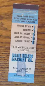 FEATURE MATCHBOOK COVER: DOALL TOLEDO MACHINE CO. TOLEDO, OHIO MATCHCOVER -C26 - Picture 1 of 2