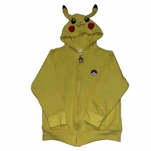 Pokemon Pikachu Face Hoodie Size Small Youth Sweatshirt Zipper Front Yellow - Picture 1 of 13