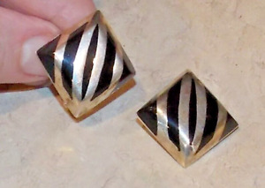 Onyx Light Groove Square Clip Earrings Mexico M Tc-14 925 Silver Black
