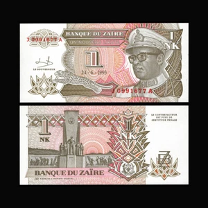 Zaire, 1 Nouveau Likuta, 1993, UNC, P-47, Mobutu, Leopard, Monument - Picture 1 of 1
