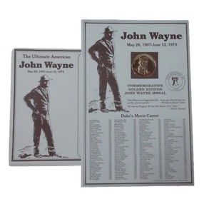 JOHN WAYNE 11/4" MEDALLA DORADA CONMEMORATIVA CHAPADA EN ORO 24K American Treasury Mint - Imagen 1 de 6