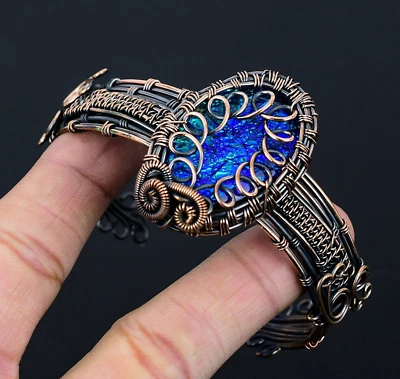 Australian Triplet Opal Gemstones Copper Wire Wrapped Handmade Adjustable Bangle - Изображение 1 из 4