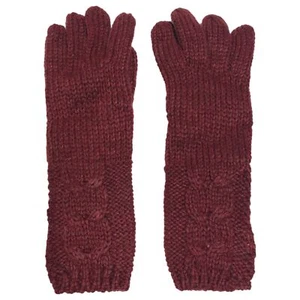 Womens Long Soft Plush Burgundy Cable Knit Winter Gloves - Picture 1 of 2