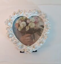 Isaac Jacobs 5x5 White with Gold Heart Shaped Rose Border Resin Frame Shabbychic