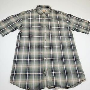 Woolrich Button Down Shirt Size LT Mens Tall Green Plaid Short Sleeve Outdoor