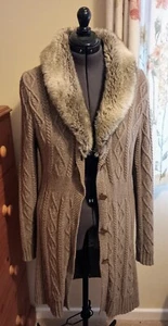 Pepperberry Longline Cardigan Coatigan Lined, Detachable Faux Fur Collar Size 12 - Picture 1 of 7