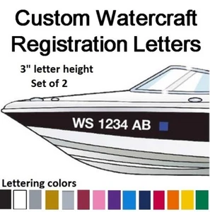 Set of 2 Watercraft Registration Numbers 3" lettering Vinyl Boat JetSki decals - Bild 1 von 24