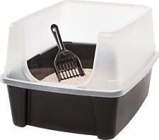 IRIS USA Open-Top Cat Litter Box with Shield and Scoop Black -  Fast  Shipping