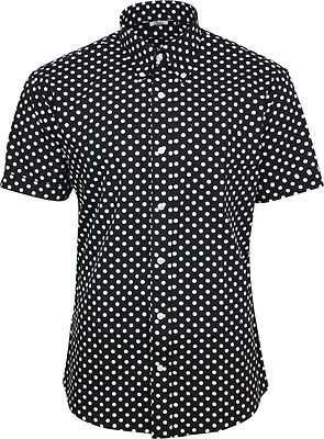 Camisa Relco para Hombre Blanco y Negro con Lunares Mangas Cortas Mod Piel Retro Indie Foto 1 de 2