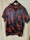 ODO Men's Button Up Short Sleeve Shirt With Red Dragon Design Size Medium