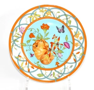 Hermes La Siesta Island Dessert Plate 22.5 cm porcelain blue flower 8.75" - Picture 1 of 9