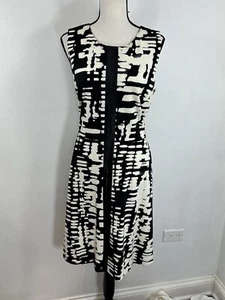 Calvin Klein White/Black Sheath Dress Size 10 Faux Leather Trim Sleeveless - Picture 1 of 10