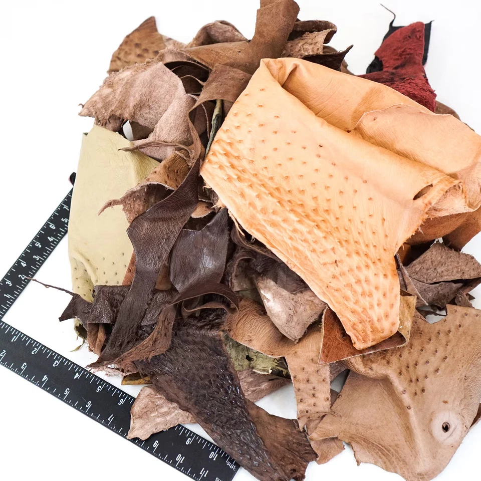 REALES Restos de Avestruz-Multicolor-Cuero Chatarra-MTR Cuero Personalizado-1 Libra-Bargi Foto 1 de 4