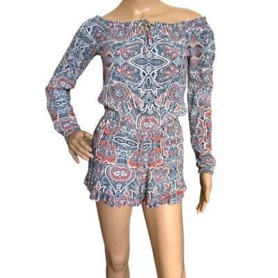 Romper feminino AEROPOSTALE manga longa babado estampa paisley multicolorido tamanho XS - Imagem 1 de 4
