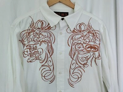 RARE Vintage Ecko Unltd Rhino Y2K Raver Mens XL Skull Embroidered Dress Shirt - Image 1 of 4