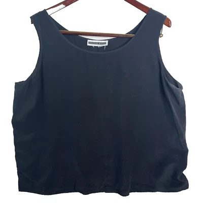 Camiseta sin mangas Jennifer Moore negra sedosa elástica carrera oficina concha cuello redondo grande Foto 1 de 4