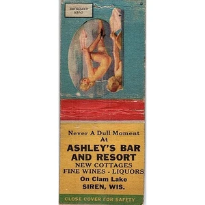 Ashley's Bar & Resort Clam Lake Siren WI Pinup Vintage Matchbook Cover SC7-Y11 - Picture 1 of 2
