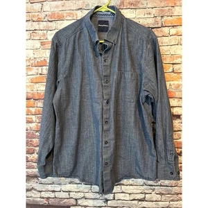 Camicia uomo blu a quadri Tommy Bahama lino manica lunga con bottoni taglia large - Foto 1 di 6