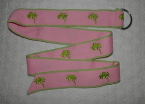 Pink & Green Fabric Belt with Palm Trees - D-Buckle - Size M 40" - Picture 1 of 2