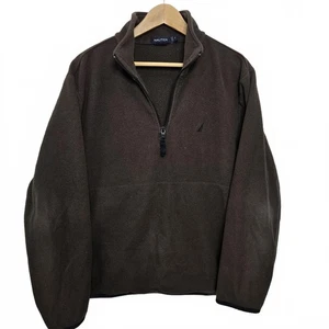 Nautica Sweatshirt Men's Small Brown Pullover Fleece Half Zip Kangaroo Pockets - Picture 1 of 8