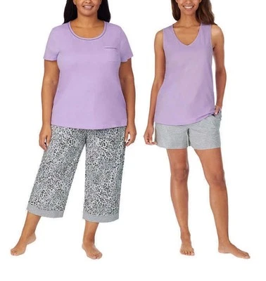 Juego de pijama de algodón estampado púrpura y gris Carole Hochman de 4 piezas talla XS (NUEVO SIN ETIQUETAS) Foto 1 de 4