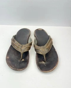 OLUKAI MEA OLA - Men's Slide Flip Flops Shoes Size 14 Brown Leather - Picture 1 of 8