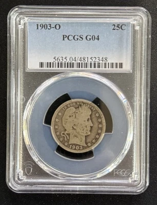 1903-O Barber Quarter PCGS G04 Good 4 90% Silver New Orleans Mint Cert 48152348 - Image 1 of 2
