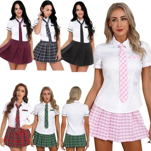 Frauen Schulmädchen Cosplay Kostüm Schüler Uniform Kostüm karierter Rock Club - Bild 1 von 64
