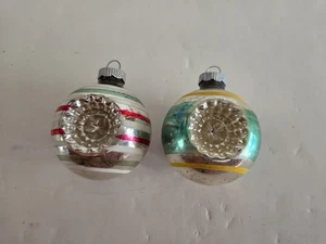 Two Vintage Shiny Brite Double Indent Glass Christmas Tree Ornaments 2 3/10" - Picture 1 of 6
