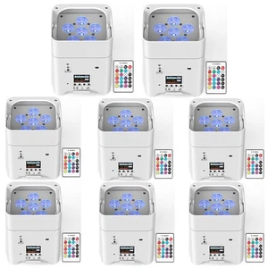 8Pack RGBWA+UV Battery Powered WIRELESS DMX LED Par Lights DJ Uplighting 6x18W - Picture 1 of 18